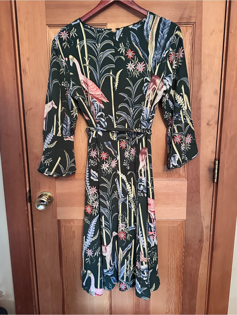 Ann Taylor Dark Teal Floral Bird Print Midi Dress Size 14 NWT - Picture 2 of 5
